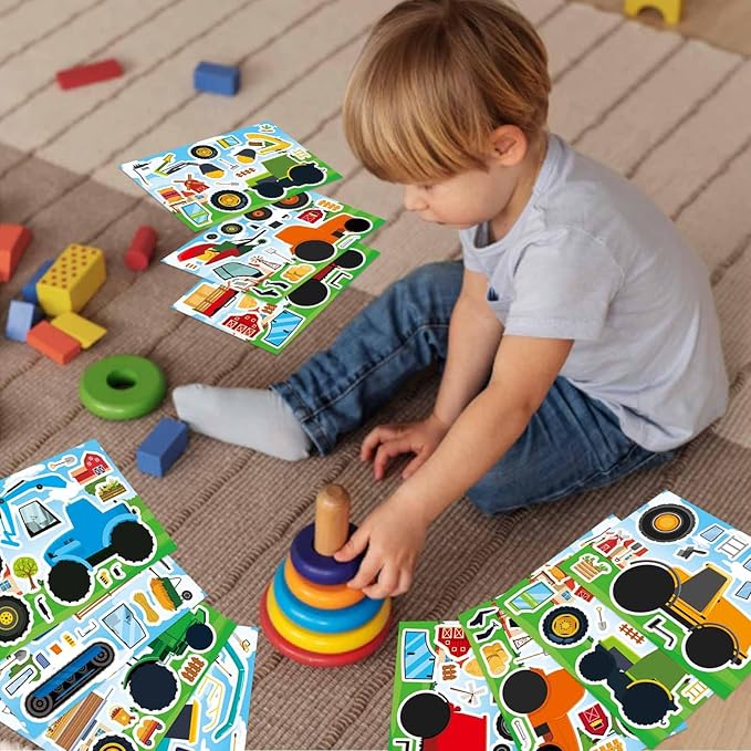 24 Sheets 8''×6'' Make Your Own Farm Tractor Stickers for Toddlers Kids Party Favors, Make a Face Sticker, Fall Autumn Stickers for Kids Farm Themed Birthday Party Favors Supplies Crafts (8 Designs)
