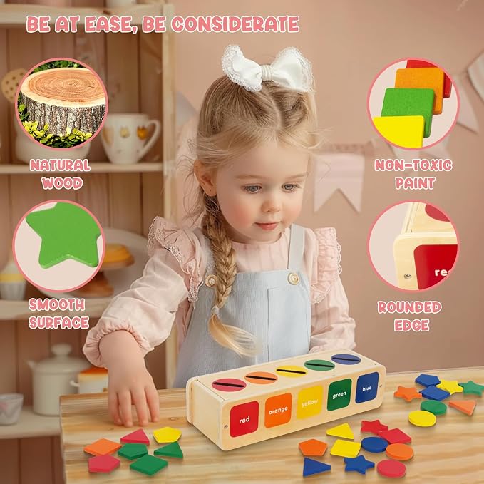 WOODENFUN Wooden Color Shape Sorting Toys Box for Toddlers 1-3 - Image 4