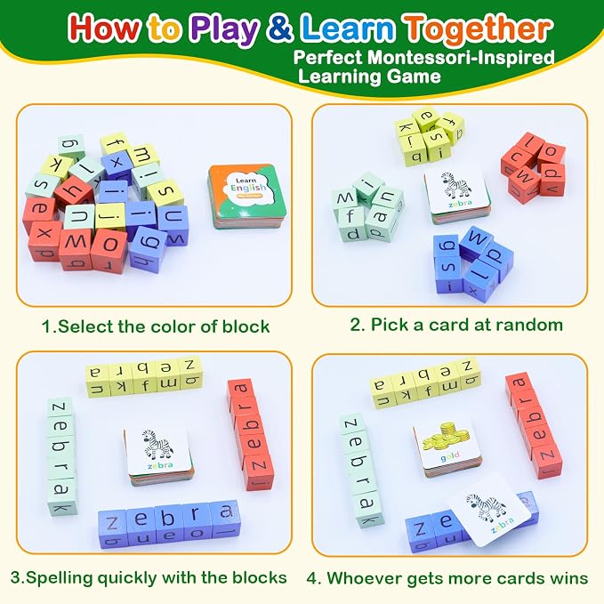Spelling Games for Kids Ages 3-6, CVC Word Matching Letter Game, Phonics Learning Toy with 54 Flash Cards for Preschool Boys Girls - Image 6