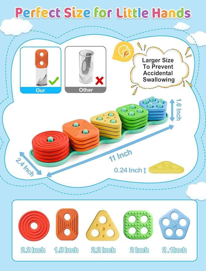 Silicone Shape Sorting & Stacking Toys - Montessori Toys for Toddlers 1-3 - Image 6