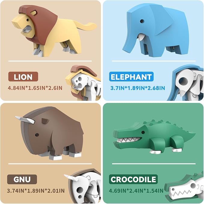 Magnetic Animal Building Toys, STEM Toddler Learning Toys 3D Puzzle Animals for Boys Girls, Educational Magnetic Travel Montessori Toy Lion Elephant Crocodile, Unique Birthday Gift for Kids 3 4 5 6 7 - Image 6