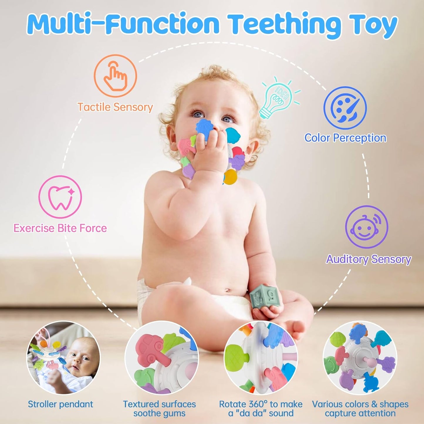 6 in 1 Montessori Baby Toys for 1 Year Old, Toddlers Sensory Teething Toys for Babies, Wooden Stacking Building Blocks Shape Sorter, Xylophone Musical Toy, Educational Birthday Gift for Kids 1 2 3