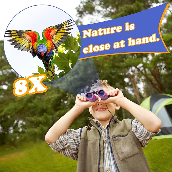 Real Binoculars for Kids Gifts for 3-12 Years Boys Girls 8x21 High-Resolution Optics Compact Toy Binocular for Bird Watching,Travel, Camping - Image 2