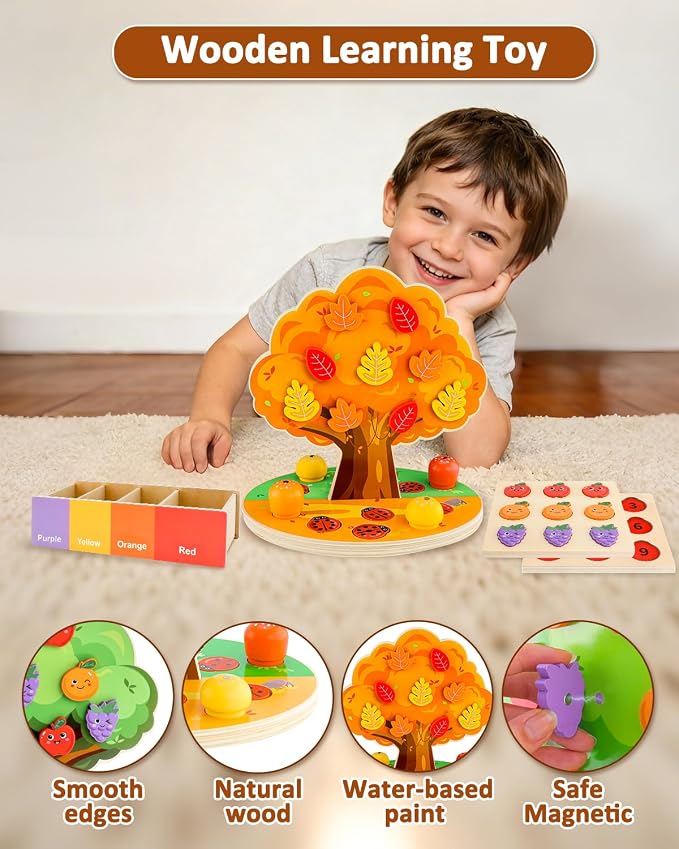 Montessori Wooden Sorting Toy for Kids Ages 3-5, Apple Tree Learning Toy - Image 6