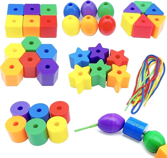 KUTOI Toddler Toys - Big Lacing Beads Set for Fine Motor Skills & Hand-Eye Coordination - 36 Beads & 6 Strings - Color Sorting & Counting Educational Learning Toy Montessori Toys by KUTOI
