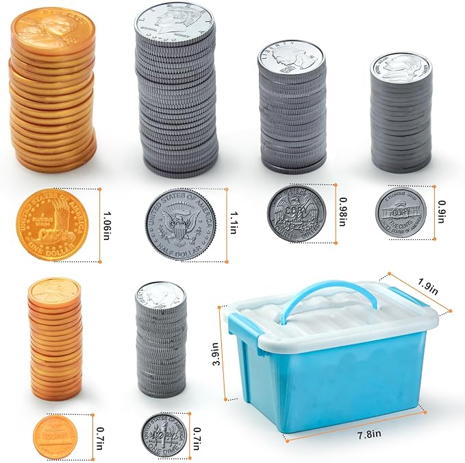 TOMMYHOME Fake US Coins Play Money 800 PCS Set – 6 Types of Coins,Realistic Prop Money for Kids,Toy Cash Register, Pretend Play Toys – Homeschool Teaching Supplies (800) - Image 4