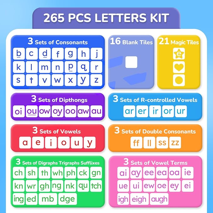 JoyCat 265 Phonics Magnetic Letter Tiles, with 3 Word Building Folder - Image 4