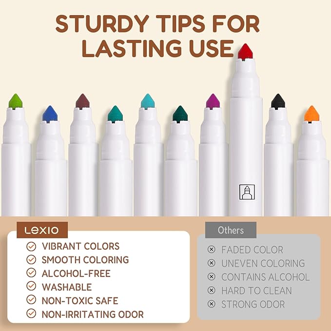 Lexio Washable Markers For Kids, 20 Vibrant Coloring, Washable Non Toxic Markers for Toddlers, with Conical Tip, Safe Water-Based, Coloring Art Supplies for Preschool Gift, 20 Pcs
