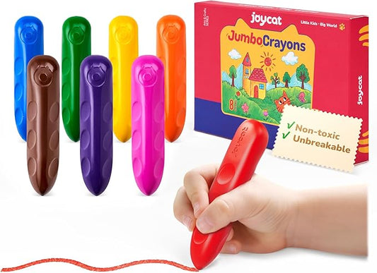 JoyCat 8 Colors Jumbo Crayons for Toddlers 1-3 4 5 6 year old Kid,Easy-Grip,Unbreakable,Non-Toxic,Washable,big,Triangular,fat,thick,toddler Crayons age 1-3,Ideal for Kids with Art Supplies