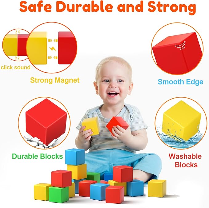 Feoxialy Magnetic Blocks,1.42IN 32pcs Large Magnet Building Block for Kids - Image 3
