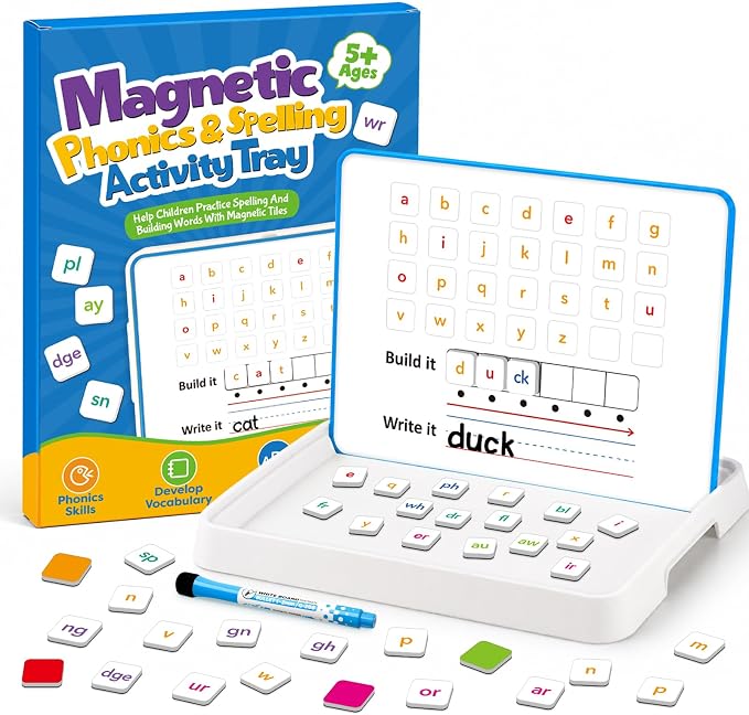 Aizweb Phonics Magnetic Letter Tiles Set with Tray & Dry Erase Board by AIZWEB
