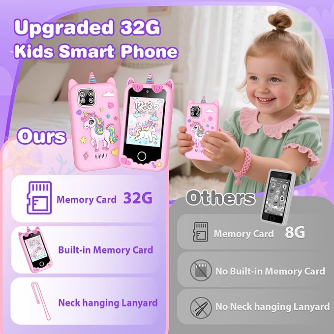 M SANMERSEN Smart Phone for 3 4 5 Year Old Girls, 2.8" Touchscreen Toddler Phone Toy, Dual Camera 28 Learning Games, MP3 Music Player, Built-in 32G SD Card