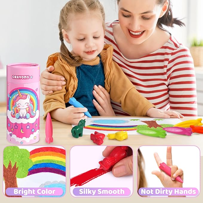 DreamCandy Rocket and Unicorn Crayons,18PCS Non Toxic Washable Toddler Crayons for Kids and Toddlers,Art Supplies Drawing Coloring Crayon Set,Gift for Girls and Boys,Back to School