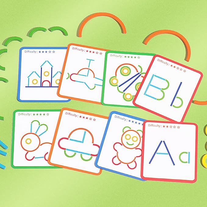 120-Piece Wooden Pattern Blocks Set with Sticks and Rings - Montessori Shape Puzzles for 3-8 Year Olds, Ideal Educational Toy for Preschool and Kindergarten Kids - Image 6