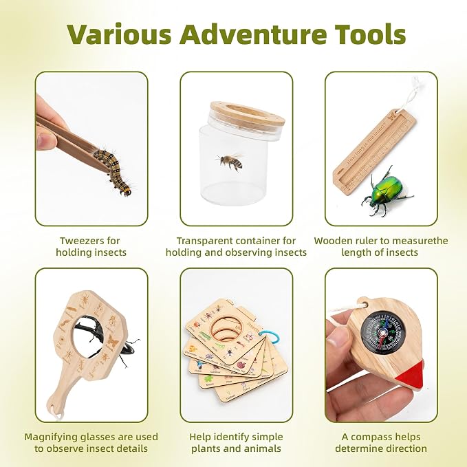 11Pcs Wooden Bug Catcher for Kids, Outdoor Explorer Bug Catching Kit - Image 3
