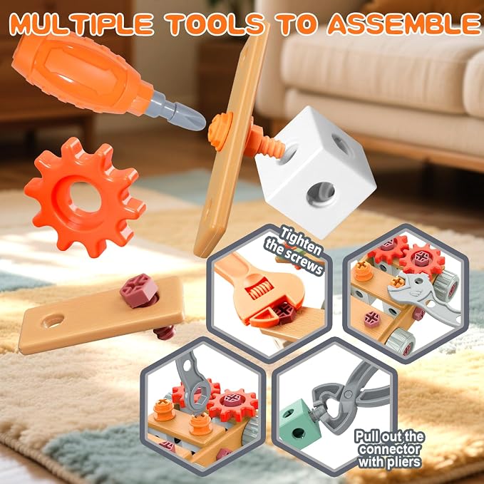VEAIS Kids Tool Set,135Pcs Tool Set with Toolbox,Educational Montessori Toys,STEM Pretend Play Construction Toys for 3 4 5 Year Old,ABS Plastic Repair Toolkit for 3-6 Year Old Boy,Best Birthday Gift - Image 5