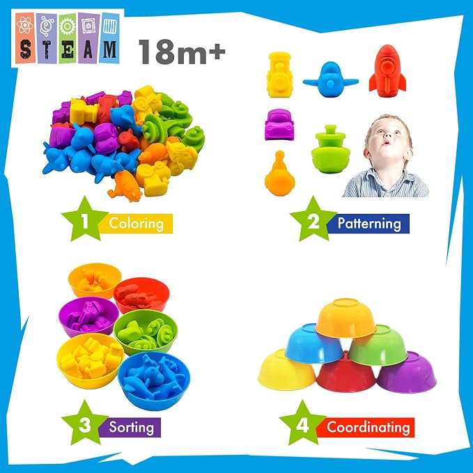 UNIQUE KIDS Counting Educational Learning Toy Set with Sorting Cups – Fun Color Classification and Math Training Game for Toddlers and Preschoolers Ages 3 and Up - Image 2