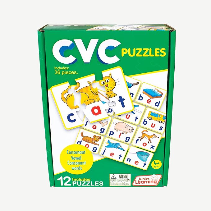 Junior Learning CVC Puzzles - Color-Coded Phonics Word Games for Kindergarten, Self-Correcting Consonant Vowel Consonant Reading Puzzle Set, 36 pcs, Ages 4+ - Image 6