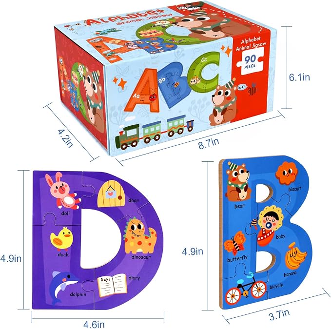 SYNARRY Wooden Alphabet Puzzles for Kids Ages 3-5, ABC Learning for Toddlers Ages 3+, Sight Words Letter Puzzles Montessori Toys Educational STEM for Preschool Boys Girls Kids Gifts - Image 2
