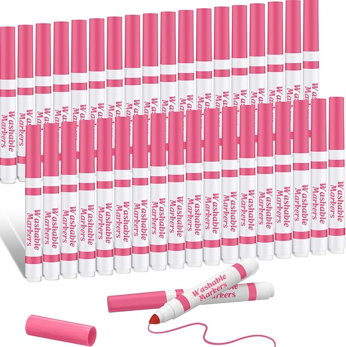 Janlaugh 36 Pcs Pink Washable Markers Bulk Coloring Broad Line Markers for Kids Pink Conical Tip Drawing Pen for Christmas,School Supplies, Travel Art Baby Shower Gender Reveal Party Supplies, Ages 6+