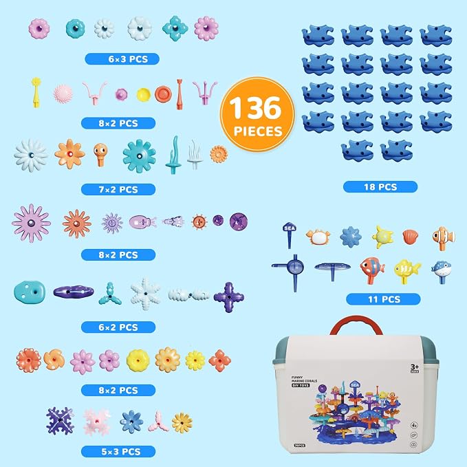 Coral Garden Flower Building Toys for for Toddlers 3-5 Year Old，Upgrade DIY Building Blocks Toys for Ages 3-4 Girls,Educational STEM Christmas Birthday Gift for Kids(136PCS) - Image 6