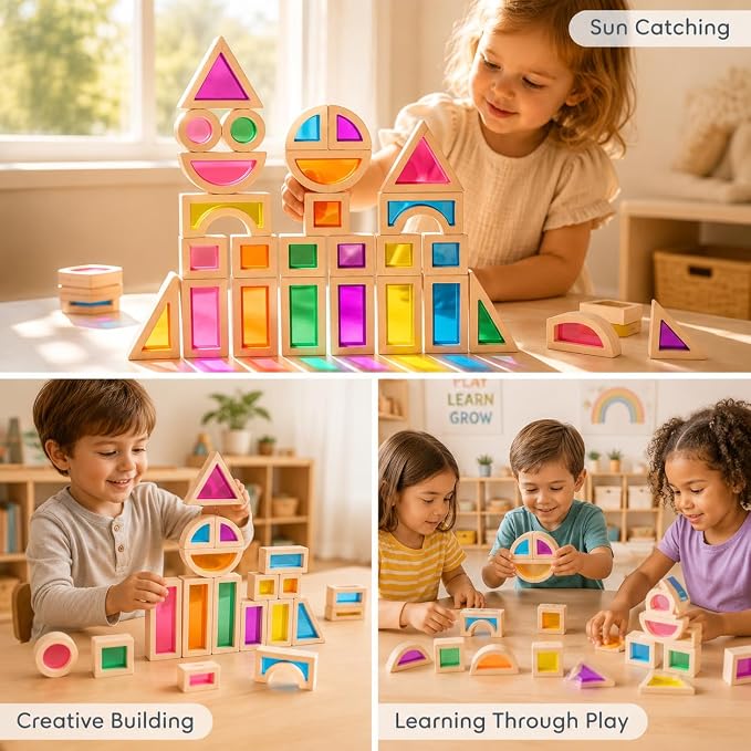 Rainbow Acrylic Blocks, 25 PCS Translucent Light Table Building Set - Image 5