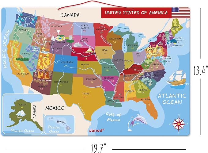 Janod - Kids Magnetic USA map Puzzle - 19.7 x 13.4 in - 48 Pieces - Image 2