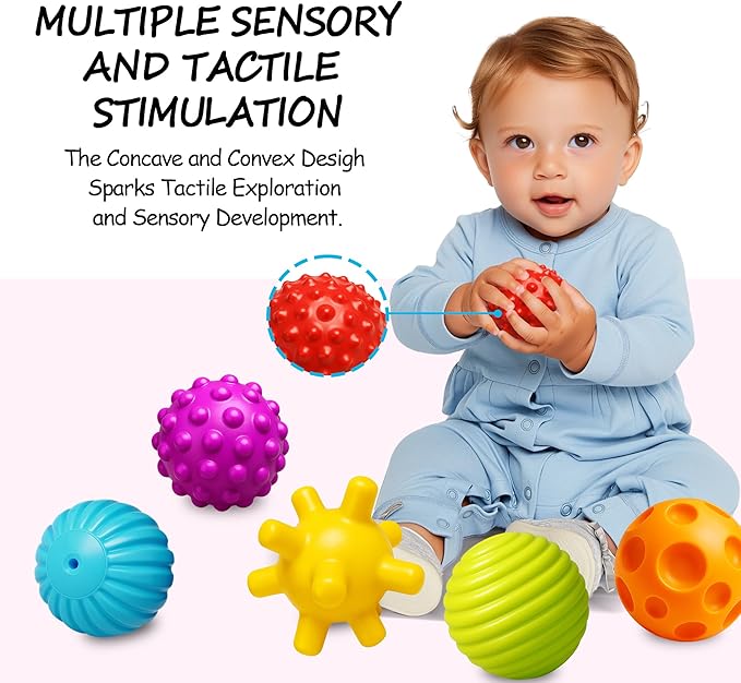 Baby Balls for Toddlers 1-3, Bath Toys for Babies 6-12 Months, Infant Soft Sensory Balls Set, Montessori Bathroom Shower Teether Gift for Boys Girls 6 Pack