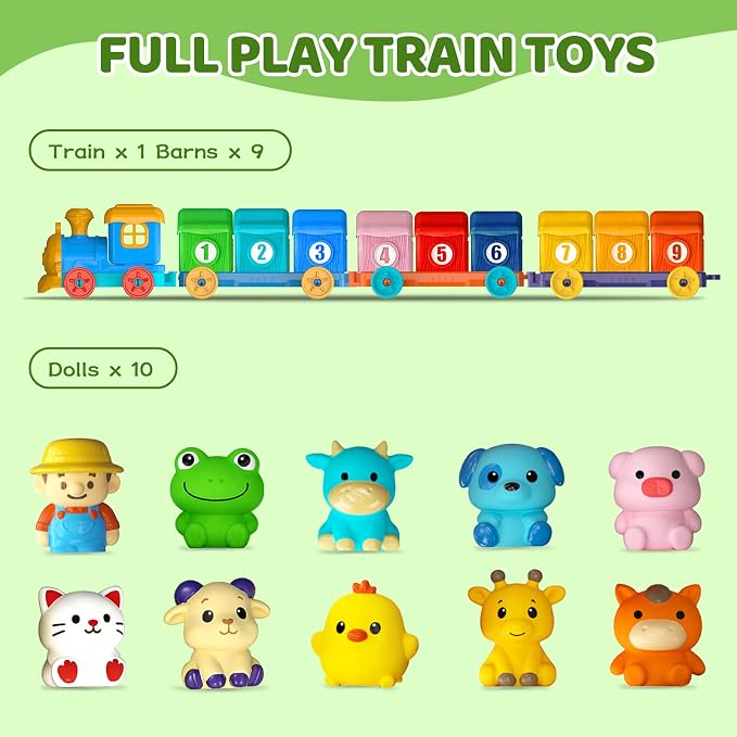 Toddler Learning Toys for 1 2 3 Year Old, Counting Matching & Sorting Montessori Train Set with 9 Farm Animals Finger Puppets, Birthday Gift for Baby Boys Girls - Image 7