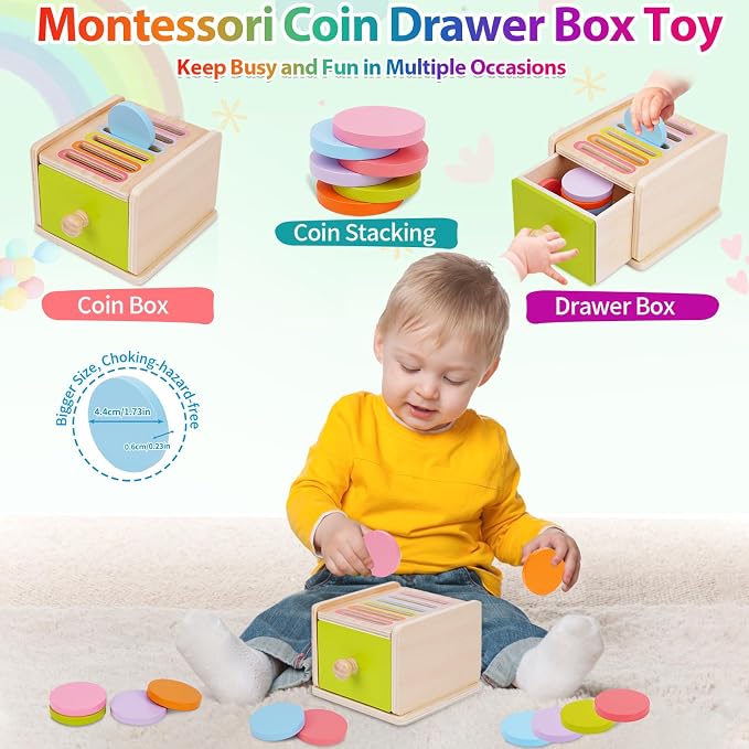 FCSONU Toddlers Montessori Coin Box Toys for 1 2 3 Year Old Boys Girls Baby - Image 2
