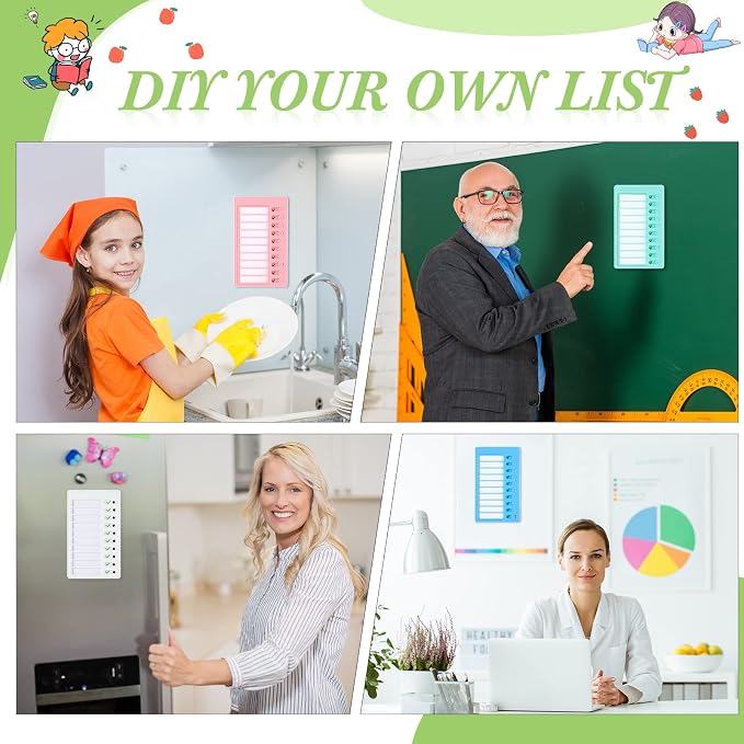 Queekay 4 Pcs Blank Chore Chart Kids Chore Chart, Plastic Checklist Board with 8 Detachable Cardstock to Do List for Home Routine Planning (White, Pink, Blue, Green) - Image 6