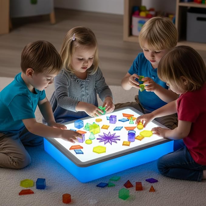 Faccito 200 Pcs Geometric Set Light Table Manipulatives Include 140 Translucent Pattern Blocks 60 3D Shape Geometric Solids with Dice for Educational Teaching Light Table Accessories - Image 6
