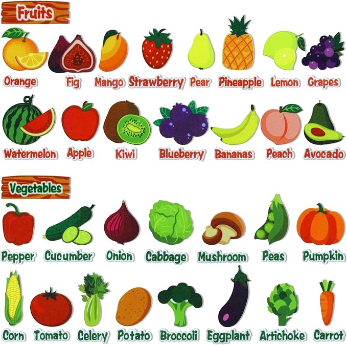 BXI 30 Pcs Vegetables & Fruits Felt Board Story Pieces Set for Toddlers, Preschool & Kindergarten, Precut Felt Marine Life Figures for Preschool Crafts Activity Early Learning Storytelling by BXI