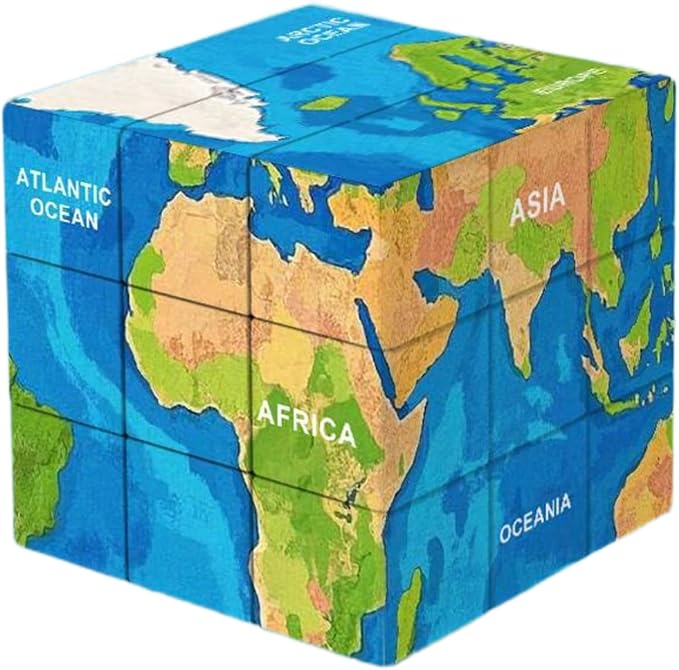 3x3x3 World Map Design Speed Cube Geography Puzzle,Educational Brain Teaser Toy, Relief Effect for Child Audlts Toys by loyoe+jewelry