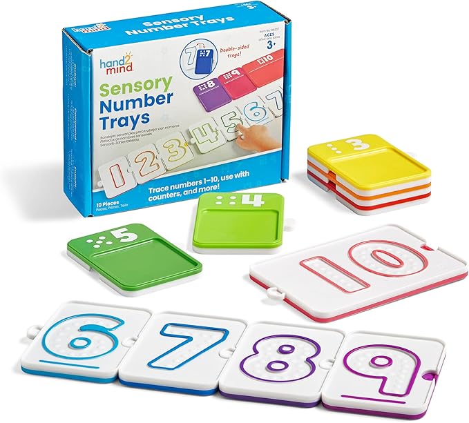 hand2mind Sensory Number Trays, Learning Numbers for Kids, Fine Motor Activities, Counting Toys for Sensory Seeking Kids, Texture Toys, Pre-Writing Skills for Toddlers, Montessori Math Materials by hand2mind