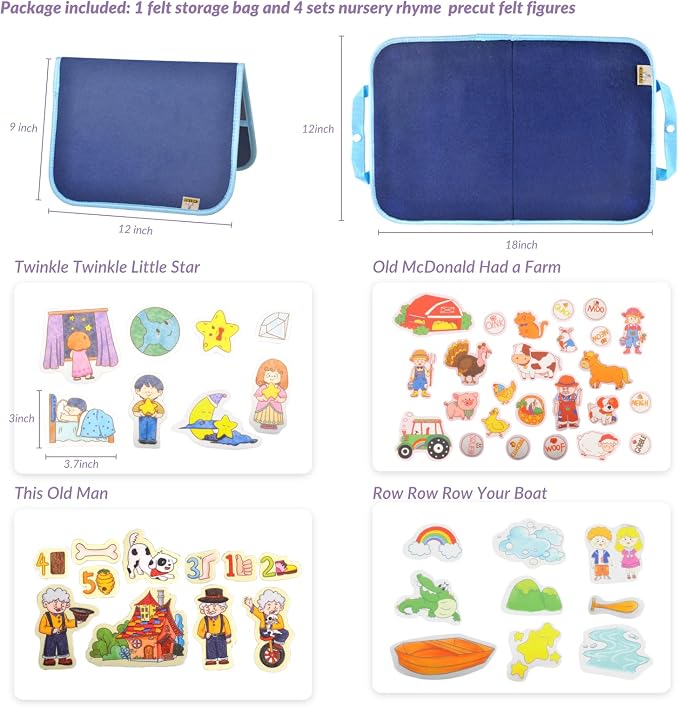 CHEFAN Felt/Flannel Board Story Set of 4, PRECUT Felt Pieces for Preschool Toddlers Circle Time,Old McDonald Had a Farm, This Old Man, Twinkle Twinkle Little Star, Row Row Row Your Boat - Image 5