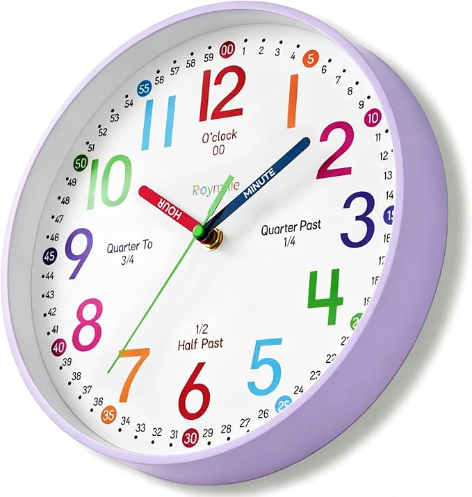 Roymnie Wall Clock 8" for Kids Learning Battery Operated Teaching Silent - Image 2