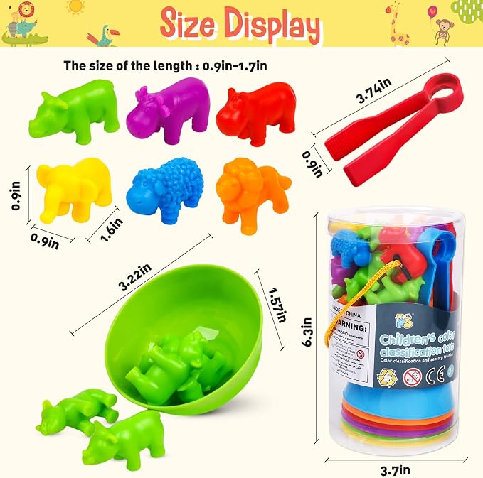 Counting Animals Color Sorting Stacking Matching Games with Rainbow Bowls Montessori Preschool Educational Learning Activities Fine Motor Skills Toys Easter Gift for Kids Ages 3+ - Image 6