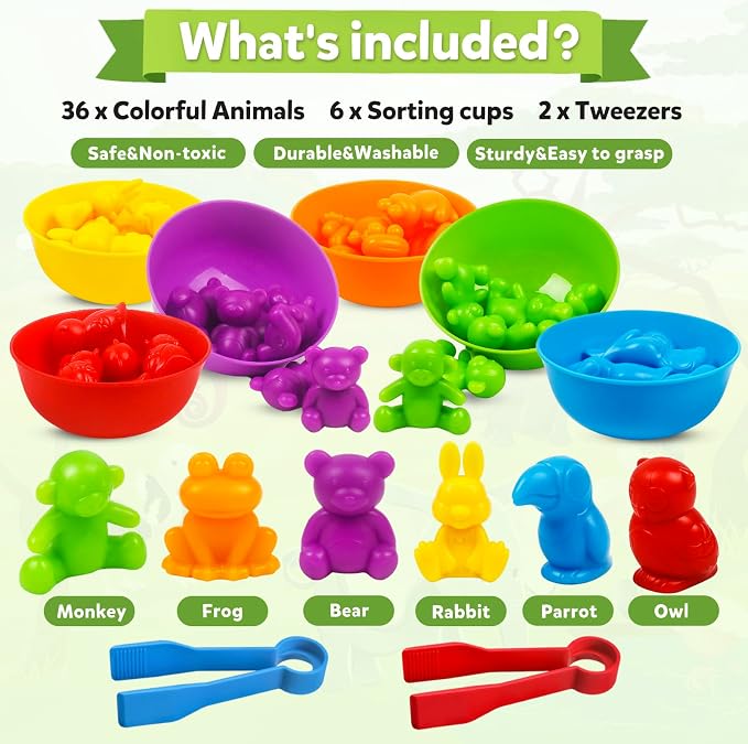 Counting Animal Matching Games Color Sorting Toys with Bowls Preschool Learning Activities for Math Educational Sensory Training Montessori Toy Easter Gifts for Toddlers Kids Boys Girls Ages 3 4 5 6 - Image 3