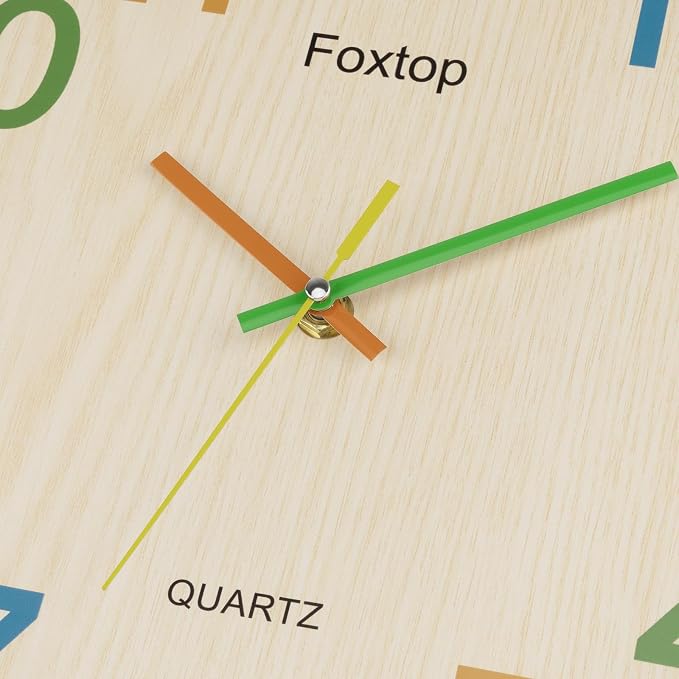 Foxtop 14 Inch Kids Wall Clock Silent Non-Ticking Battery Operated Colorful Childrens Wall Clock for Classroom Playroom Nursery Bedrooms Kids Room School - Image 8