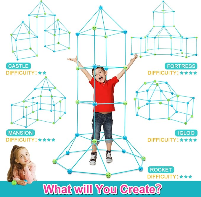 Kids Fort Building Kit 120 Pieces Construction STEM Toys for 3 4 5 6 7 8 9 10 11 12 Years Old Boys and Girls Ultimate Forts Builder Gift Build DIY Educational Learning Toy for Indoor & Outdoor - Image 6