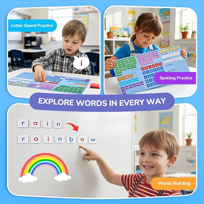 JoyCat 265 Phonics Magnetic Letter Tiles, with 3 Word Building Folder - Image 7
