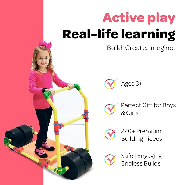 Tubelox STEM Building Toy Set - 220 Piece Life-Size Construction Kit for Kids | PVC Pipe Blocks for Forts, Towers & Creative Engineering Play | Durable Indoor/Outdoor STEM Toy | Ages 3+ - Image 2
