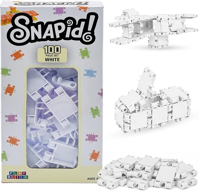 100 Piece White Snap Connecting Building Toy Set for Kids by PLAYBUILD