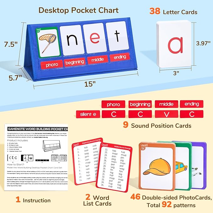 Gamenote CVC Word Builder Pocket Chart, Phonics Cards for Kindergarten - Image 6