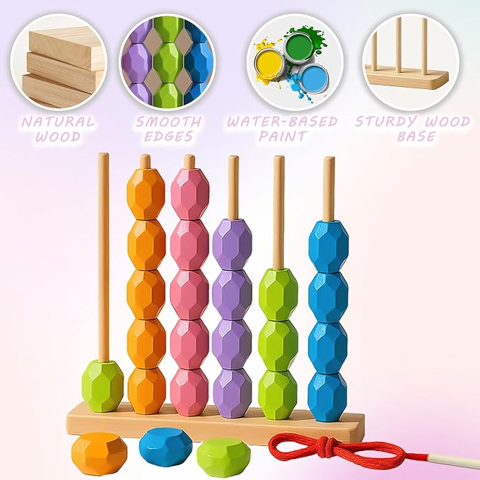 4-in-1 Wooden Bead Sequencing Sorting Toy for Toddler 3+ - Image 4