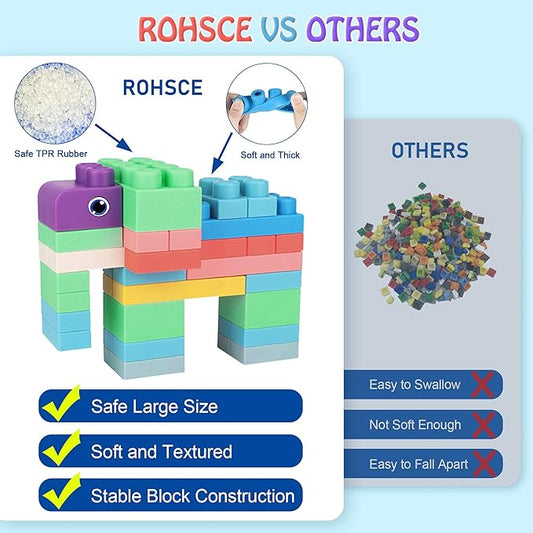 Baby Soft Blocks Building Block Toys, Blocks for Babies 6 Months and Up STEM Educational Toddler Gifts, Soft Rubber Baby Blocks 12-18 Months Big Building Blocks Sensory Toys, 70PCS