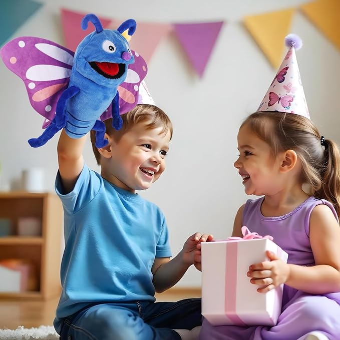 Animal Hand Puppets 11 Inch Sea Turtle Plush Dinosaur Animals Hand Puppet Toys Role-Play Toy Puppets for Kids Storytelling Imaginative Pretend Play Teaching Preschool(Butterfly)