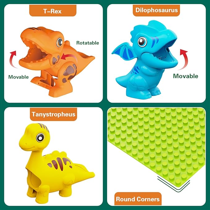 Dinosaur Marble Run Building Blocks STEM Toys for Kids Ages 3-8 | 127 Pcs Construction Set with 3 Dinos & Ball Run Track, 4 in 1 Modular Design Learning Toys for Boys Girls, Christmas Birthday Gift