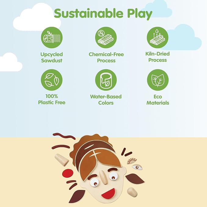 PlanToys® Wooden Build A Face Play Set Montessori Social Emotional Kids Toy - Image 3
